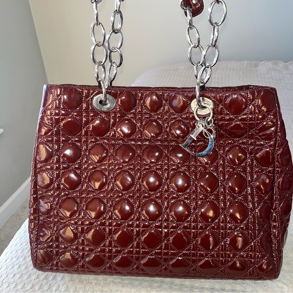 Authentic Dior Patent Cannage Quilted Tote in Deep Burgundy- FREE COA - Picture 2 of 8